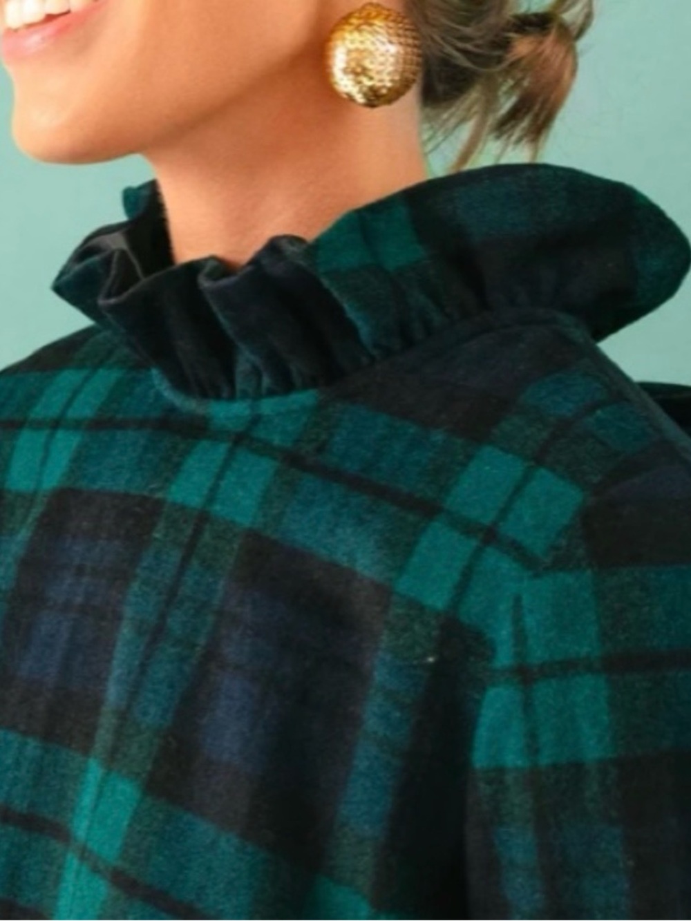 Tuckernuck Black and Green Plaid Ruffle Mock-Neck Tunic - Picture 5 of 8